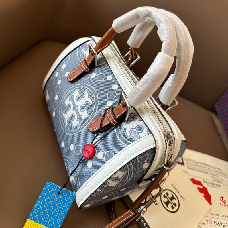 【特別セール】 トリーバーチデニムT MonogramBarrel Bag Miniバッグ
