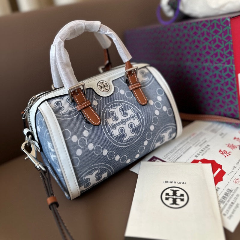 【特別セール】 トリーバーチデニムT MonogramBarrel Bag Miniバッグ
