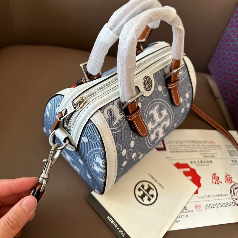 【特別セール】 トリーバーチデニムT MonogramBarrel Bag Miniバッグ