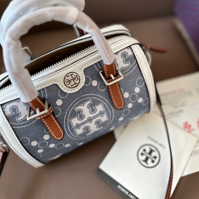 【特別セール】 トリーバーチデニムT MonogramBarrel Bag Miniバッグ