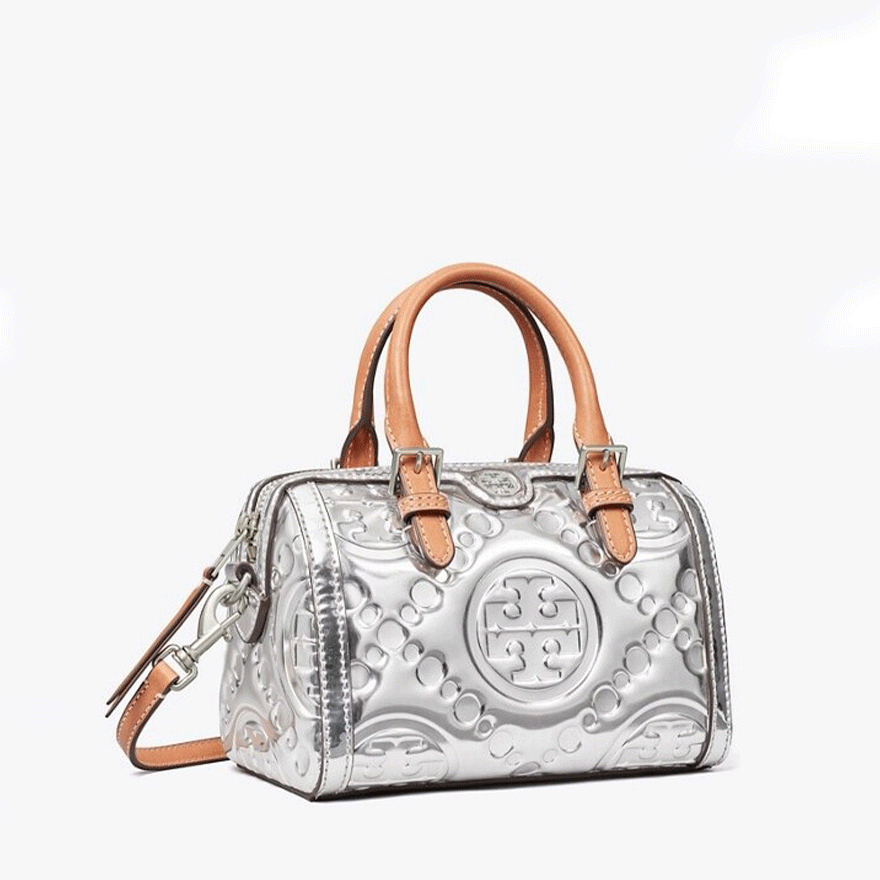 【送料0/国内即発】トリー バーチTモノグラムミニエンボスメタルシャイニーバケットバッグ