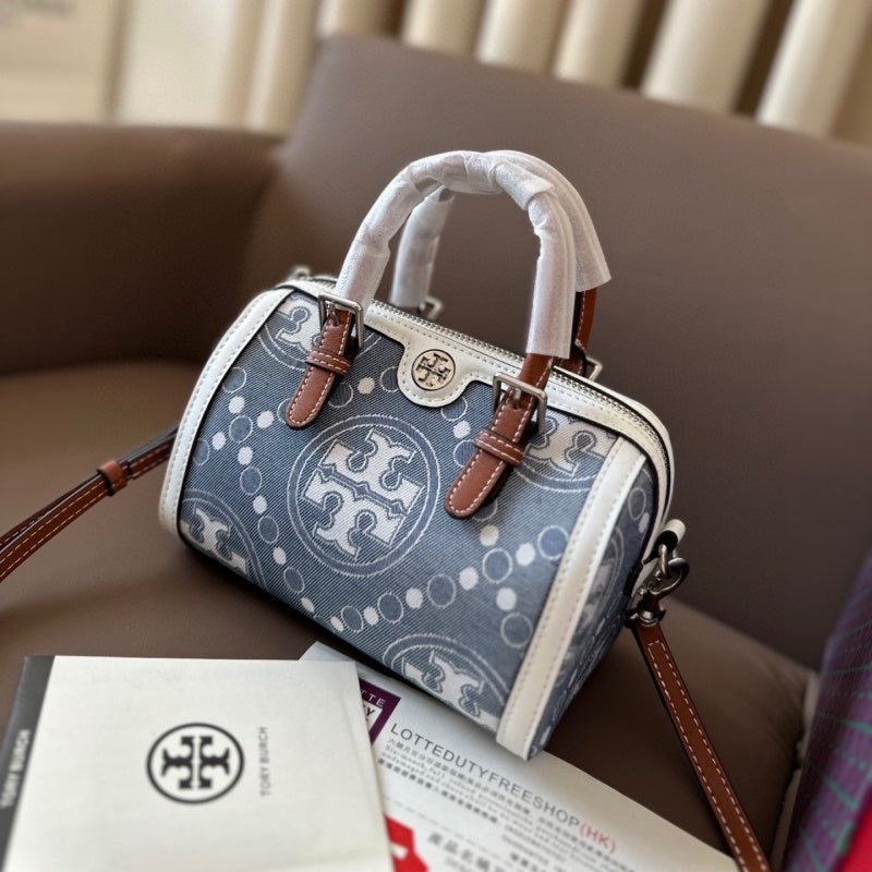 【特別セール】 トリーバーチデニムT MonogramBarrel Bag Miniバッグ